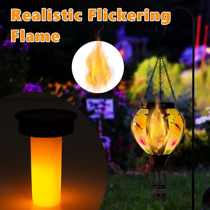 DREAMSOUL Butterfly Hot Air Balloon Solar Lantern Glass &amp Metal Outdoor Lantern Hanging Solar Lanterns Outdoor Waterproof for Garden Patio Party