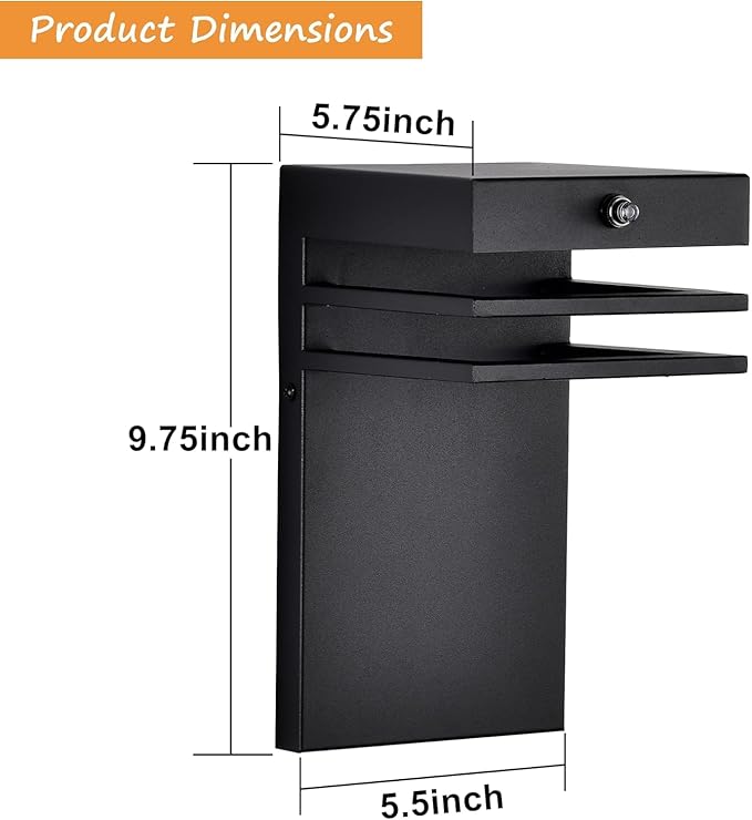 2 Pack Modern Outdoor Wall Light Fixture Dusk to Dawn Sensor - 10W LED 3000K Warm White Black Metal Exterior Sconce - Waterproof Wall Mount Porch/Patio/Garage Light - Hardwired House Light
