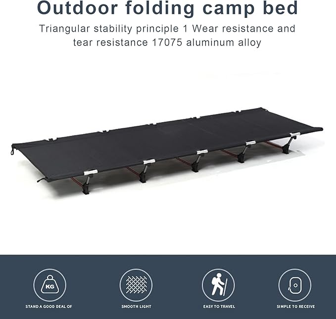 Ultra-Light Compact Folding Bed - 150kg Capacity Camping Cot for Adults 2.2kg Portable Travel Cot with Quick Setup Tear-Resistant Nylon &amp Aluminum Frame for Camping Hiking Office Home Black