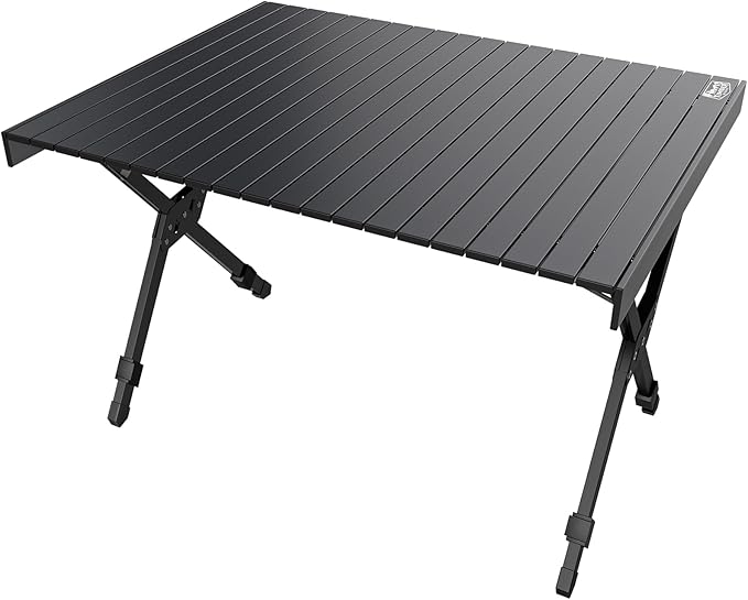 TIMBER RIDGE Folding Camping Table Adjustable Height 4-6 Person Lightweight Aluminum Roll-up Table for Camping Outdoor Picnic BBQ Backyard Party Support 220 lbs Black