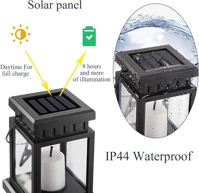 GIGALUMI Solar Lanterns Outdoor Waterproof 4 Pack Hanging Solar Lanterns for Outside Candle Effect Outdoor Lights for Pathway Garden Patio Lawn Porch Gazebo Tent Tree Yard(Constant Lights)