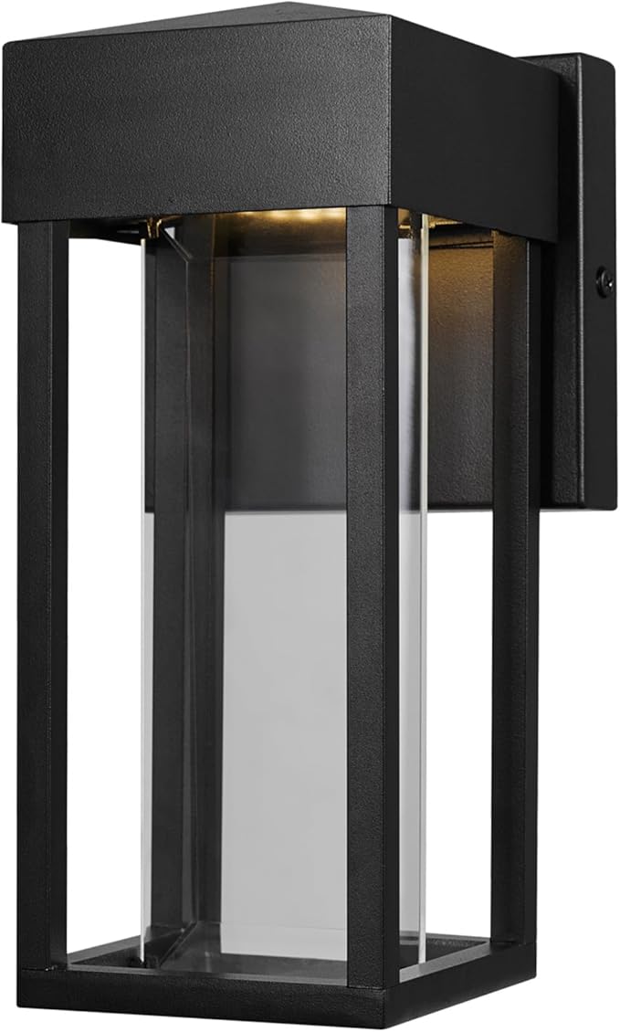 GLOBE Electric 44246 Bowie LED Integrated Outdoor Indoor Wall Sconce Matte Black Clear Glass Insert 10W 420 Lumens
