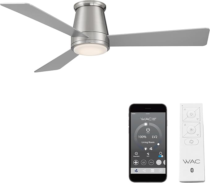 WAC Lighting F-037L-BN Hug 52 Hugger Ceiling Fan with LED Lights &amp Remote Brushed Nickel