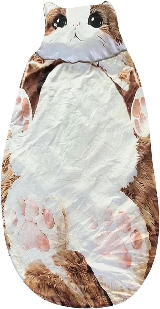 Fluffy Cat Sleeping Bag for Adults Large Animal Shaped Plush Envelope Sleepover Bag for Human 68.9 Cozy Warm Blanket for Camping Couch Home Lounging Machine Washable