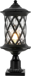 Industrial Exterior Lamp Post Lighting Fixture Waterproof Post Light Outdoor with 3-Inch Pier Mount Base Water Glass Lampshade 60W E26 Retro Outdoor Pillar Light for Yard Porch Patio