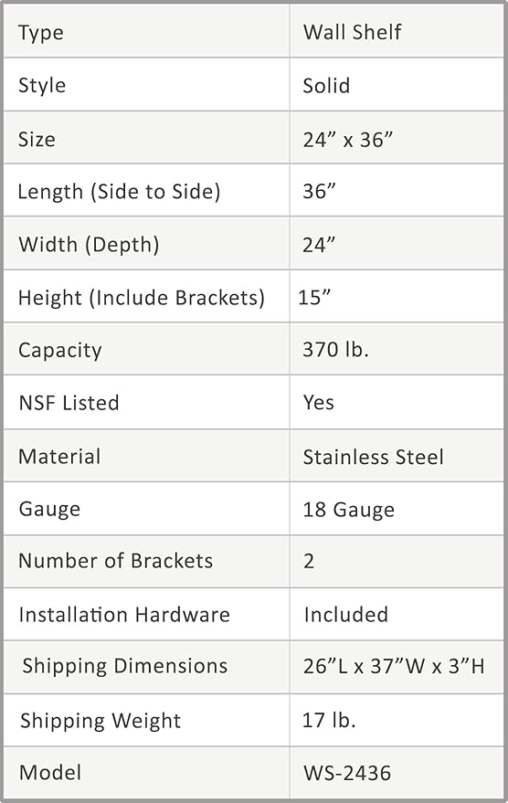 AmGood 24 X 36 Stainless Steel Wall Shelf | Metal Shelving | Garage Laundry Storage Utility Room | Restaurant Commercial Kitchen | NSF