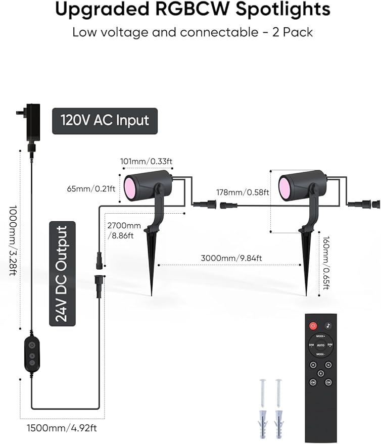 APPECK Smart Outdoor Spot Light 600lm RGBCW+IC Color Changing Landscape Lights 2 Pack IP65 Waterproof Low Voltage Landscape Lighting App/Voice Control for Garden Pathway Yard Christmas Decor