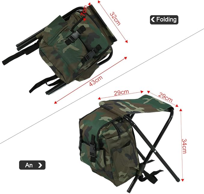 Foldable Camping Fishing Bench Folding Convenient Carrying Seat with Storage Bag Camouflage