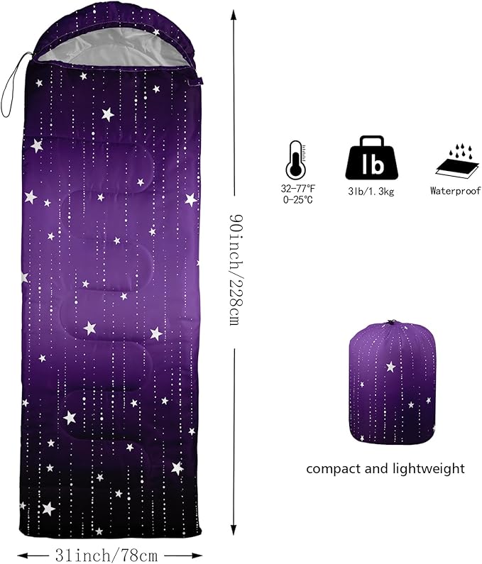 QOOMO Camping Sleeping Bags3 Season Warm &amp Cool WeatherLightweightWaterproof Sleeping Bags for Adults &amp KidsTravelingand OutdoorsCamping Gear Equipment