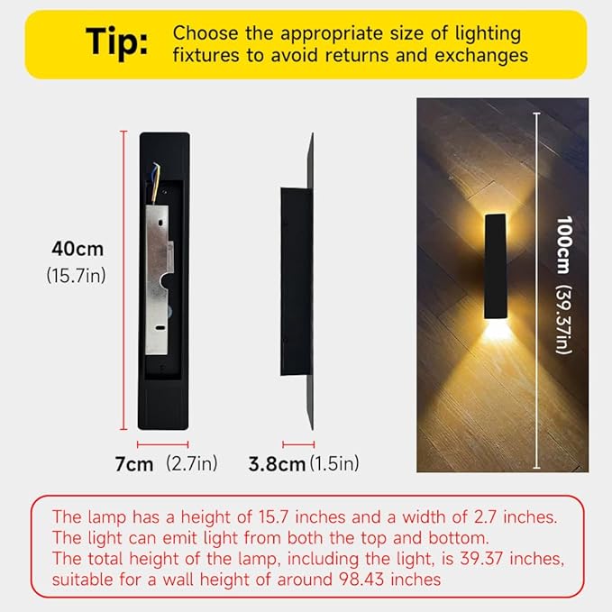 2 Pack Outdoor Wall Sconce 15.7 Inch Black Finish 18W LED Exterior Light 3000K Warm White Weatherproof Aluminum 110V-240V Vertical &amp Horizontal Mount for Porch Patio Entryway