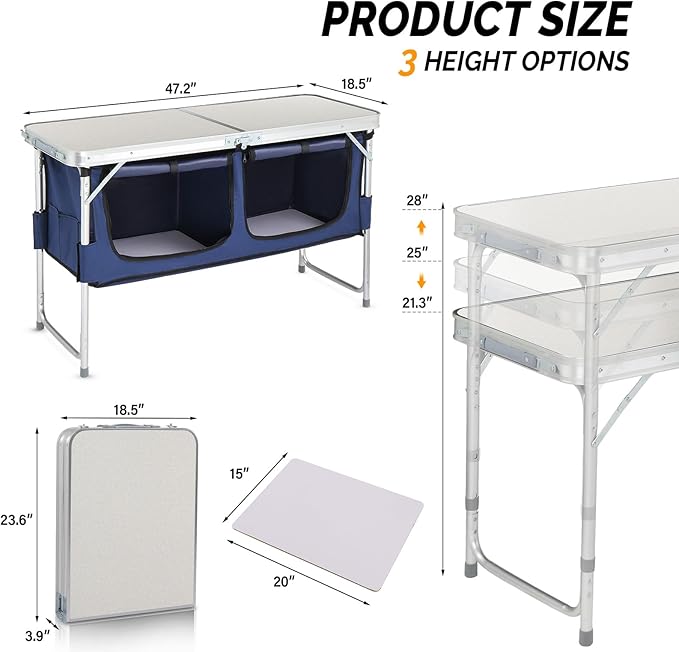 WEI WEI GLOBAL Outdoor Folding Table - Camping Table with Storage Compartment - Lightweight Aluminum Table - White