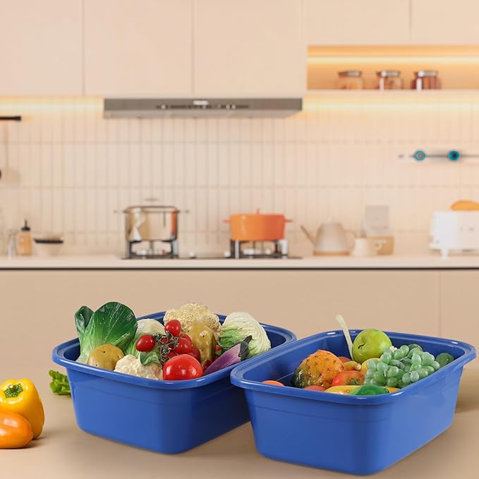 18 Quart Plastic Wash Basin 3 Pack Rectangular Dishpan Tub Dark Blue