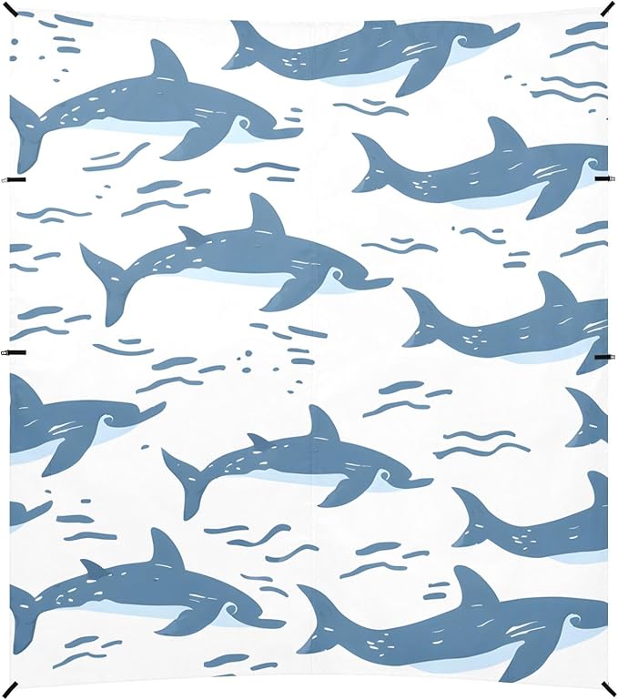 Animals Dolphin Seamless Shark Camping Sun Shelter Beach Tent Portable Beach Sun Shade Outdoor Canopy for Camping Trips Fishing Picnic