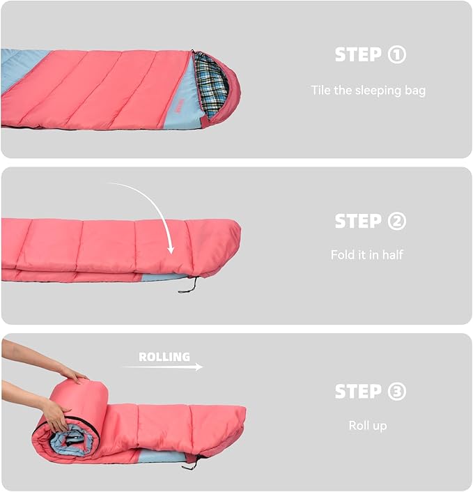 Cotton Flannel Lined Sleeping Bag for Adults Teens Kids Cold Weather &amp Warm 3 Seasons Lightweight Compact Camping Essentials Equipment Hiking Outdoor Travel