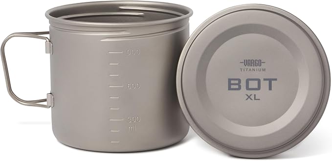 Vargo Titanium BOT Series | BOT XL | Ultralight Water Bottle Cooking Pot 1.1L (37 oz) | Weights: 5.5 oz (156g) | Water-tight Lid Backpacking Camping