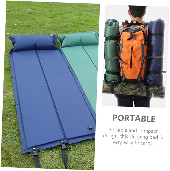 Wakauto Inflatable Camping Mat with Ergonomic Pillow Wear Resistant Sleeping Pad for Outdoor Camping and Hiking Lightweight Sleep Accessory for Backpacking and Tent Use
