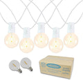 Novelty Lights 50 Feet G40 LED Patio String Light Set with 50 Bulbs Warm White Weather Resistant and Shatterproof Replaceable Plastic Globe Bulbs White Wire