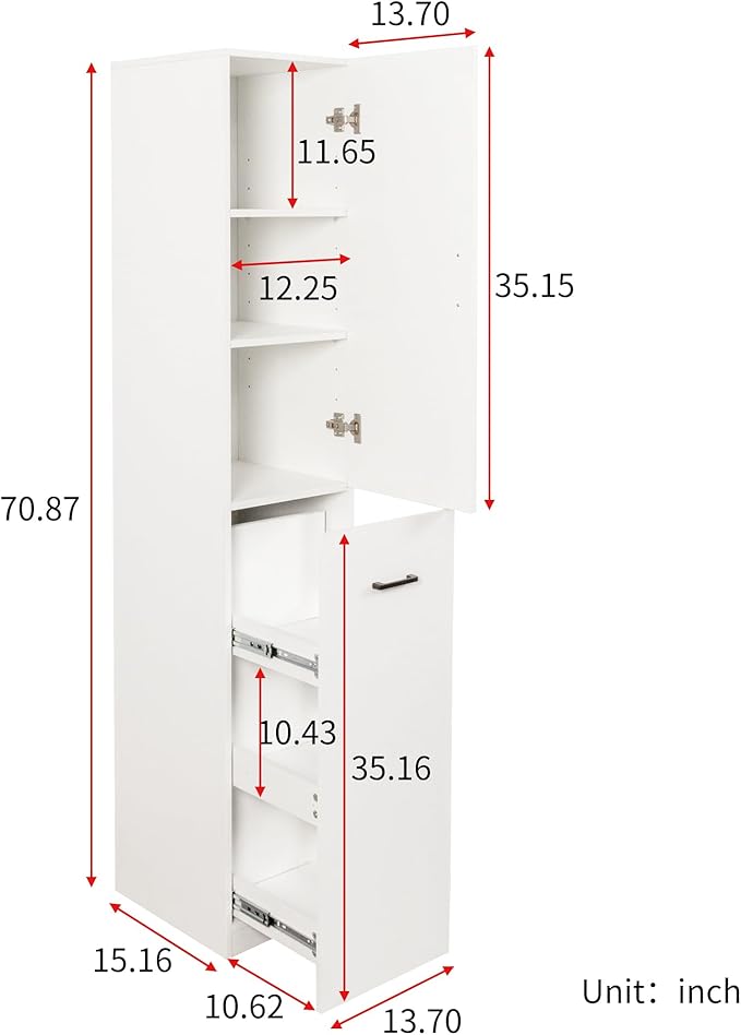 Tall Freestanding Kitchen Pantry Storage Cabinet Single Door with 3-Tier Pull-Out Shelving Adjustable Shelves Versatile Cabinet for Kitchen Dining Living Room Office Salon Store