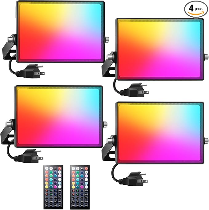 Onforu LED Flood Light Outdoor 700W Equiv 70W Color Changing RGBW 2700K Floodlight with Remote Stage Lighting Uplights for Events IP66 Uplighting Outdoor Spotlight Floor Light for Halloween 4 Pack