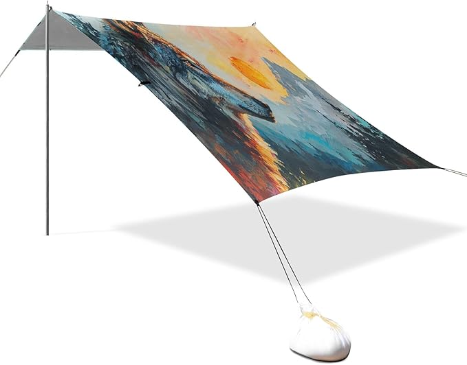 Camping Sun Shelters Wolf in The Sunrise Pattern Beach Canopy 126 * 110.2in