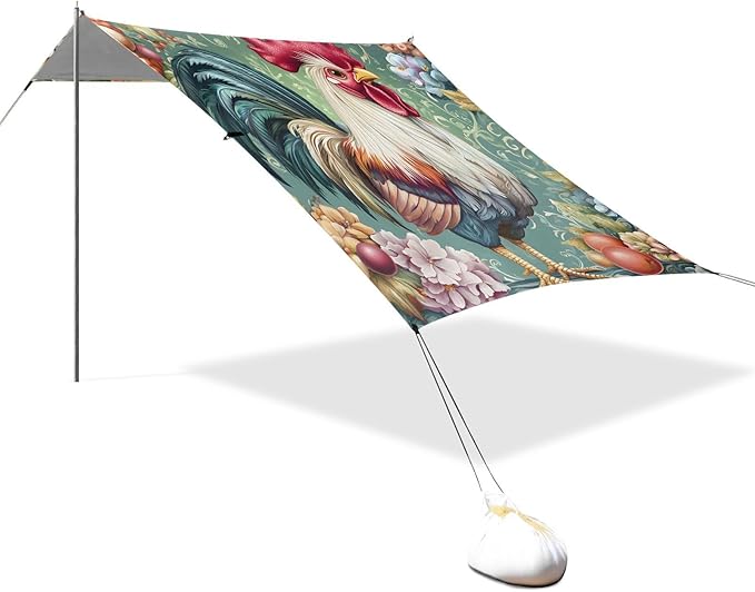 Beach Tent Sun Shelter Rooster Flower Vines Lightweight &amp Easy Setup Beach Shade Canopy for Camping Fishing