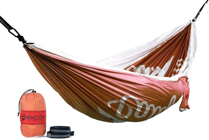 Rincon Camping Hammock with Tree Straps Indoor Outdoor Travel Portable Backpack Double Parachute Hammock with Bag (Peach Orange)