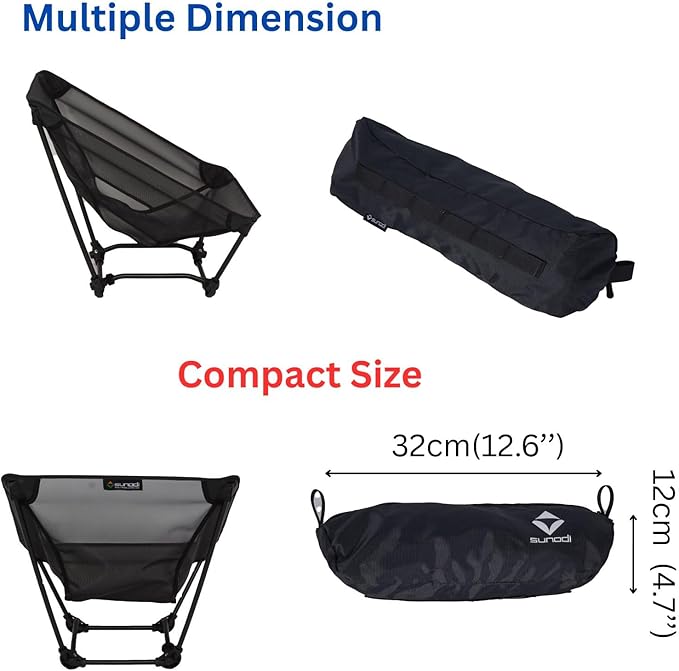Ultralight Backpacking Chair Aluminium Alloy Legless Ground Chair Foldable Camping Chair for Adult Hiking Camping Picnic Fishing RV Balcony Paddleboard Beach Indoor (Black)