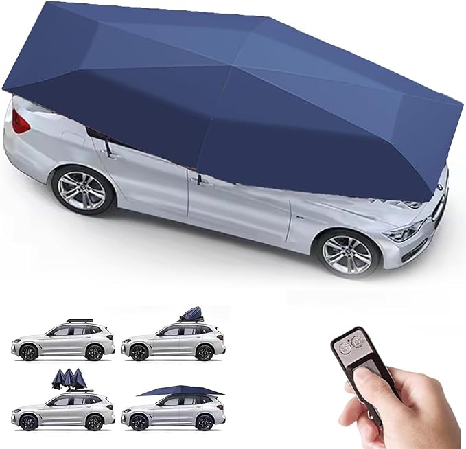 Portable Automatic Car Cover Umbrella Outdoor Car Tent Remote Control Car Roof Top Canopy Car Shelter Sunshade Universal Auto Protection Blue-4.6m