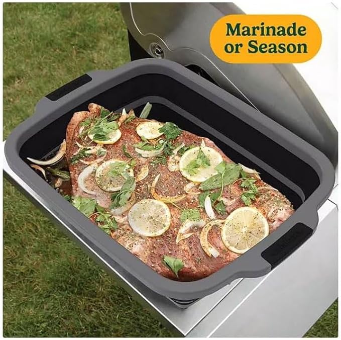 4-in-1 Expandable Prep &amp Serve Tub - 3 Gallon Collapsible Marinating and Brining Container with Cutting Board Lid - Gray