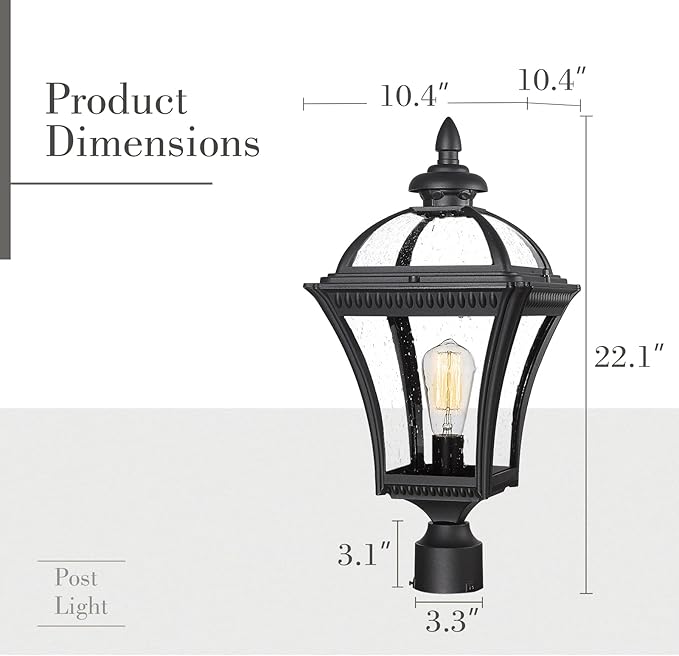 Emliviar 22 Inch Outdoor Post Light Farmhouse Vintage Outside Pole Light for Yard Aluminum with Seeded Glass Black Finish XE266P BK