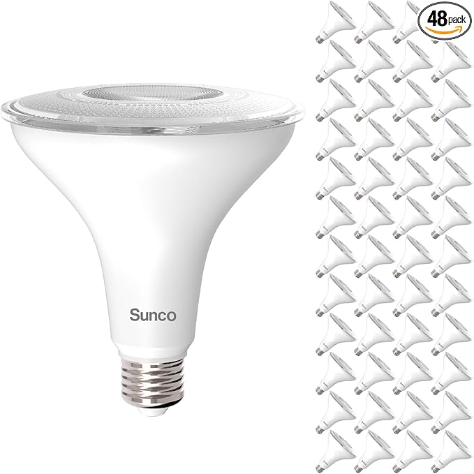Sunco 48 Pack Outdoor LED Flood Home Patio Driveway Light Waterproof PAR38 LED Bulb CRI90 4000K Cool White 1050 Lumens 100W Equivalent 13W Dimmable Wet-Rated E26 Base UL.