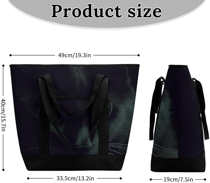 Insulated Shopping BagLarge Reusable Cooler Bags Black Cat Green Eyes Printed Foldable Shopping BagTravel Waterproof Shoulder Bag