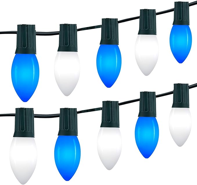 Vintage C9 LED Christmas Lights Outdoor 150 Feet C9 String Light with 75 Shatterproof C9 Bulbs Waterproof Connectable Christmas Tree Lights for Outside Roofline Patio Xmas Decor Blue &amp Pure Whi