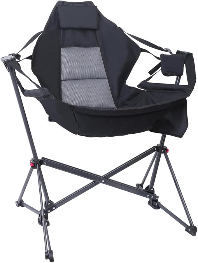 Hammock Chair Camping Rocking Chairs Swing Hammock Chair Adjustable Back Portable with Cup Holder Pillow and Carry Bag for Camping Outdoor Patio (1)