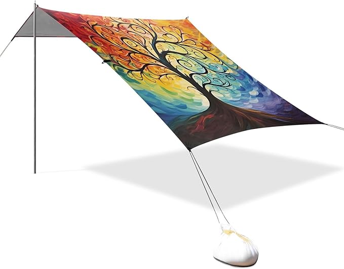 Colorful Tree Life Oil PaintingCamping Sun Shelters 9.2 x 10.5 FT Beach Canopy Tent Sun Shade with Carrying Bag for Camping Trips Fishing Backyard Fun or Picnics 21341443