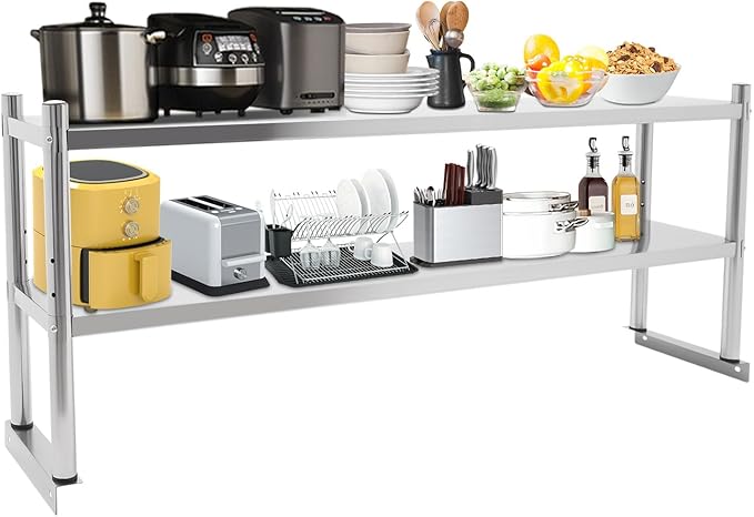 Stainless Steel Shelving 2 Tier Utility Bakers Racks Adjustable Shelf Storage Heavy Duty Shelving for Kitchen Commercial Office Garage Storage Laundry Room Organization (2-Tier 12*60in)