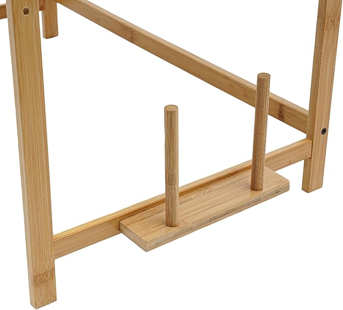 2 Tier Bamboo Kitchen Countertop Microwave Shelf with 4 HooksAdjustable Spice RackKitchen Counter Storage ShelfWood Color