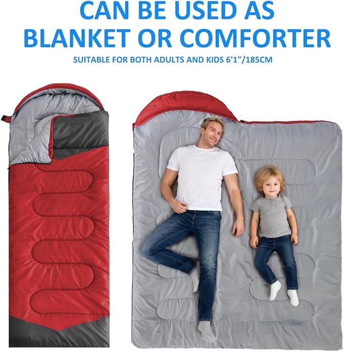 oaskys Camping Sleeping Bag - 3 Season Warm &amp Cool Weather - Summer Spring Fall Lightweight Waterproof for Adults Kids - Camping Gear Equipment Traveling and Outdoors