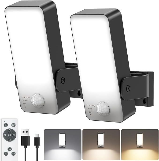 Rechargeable Motion Sensor Light Outdoor 10000mAh Battery Operated Outdoor Light with Remote 3 Modes 3000-6000K Dimmable Timer Waterproof Battery Outdoor Security Light for GarageFencesPatioGarden