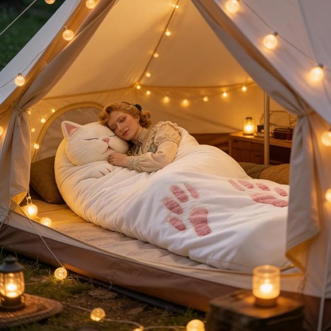 Adult Soft Sleeping Bag – Plush Cat Envelope Sleeping Bag for Camping Sleepovers &amp Home Lounging Washable Warm Blanket 68.9x31.5