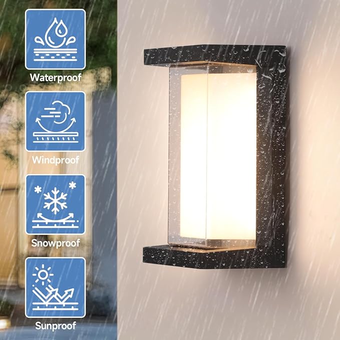 24W Outdoor Porch Light15%-100% Dimmable Outdoor Wall Lights3000K/4000K/6500K Adjustable Outdoor Modern Wall Sconce LightsWaterproof Exterior Wall Lighting2160LM Indoor Wall Sconce 4 Pack