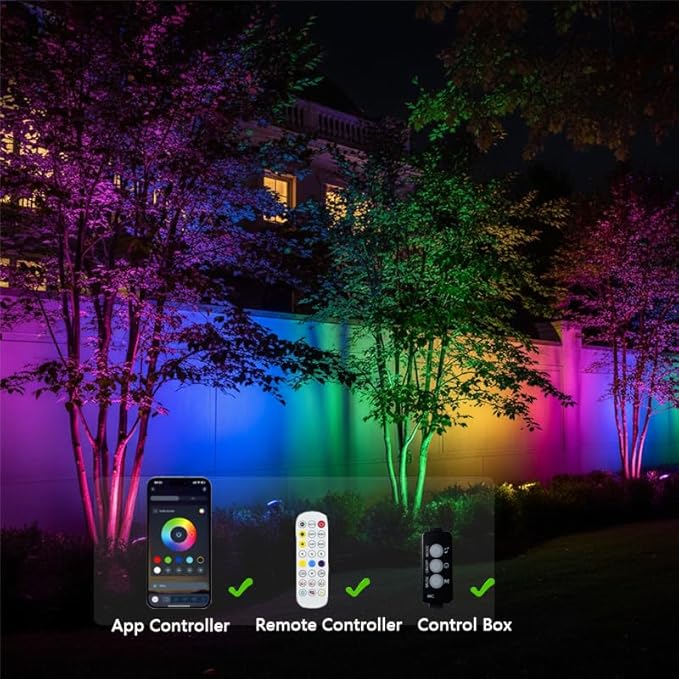 Smart Landscape Spotlights Low Voltage IP67 Waterproof Outdoor Spot Lights Compatible with APP/Remote Control Color Changing Lights for Yard Garden Pathway Lawn Tree Festival 6 Pack