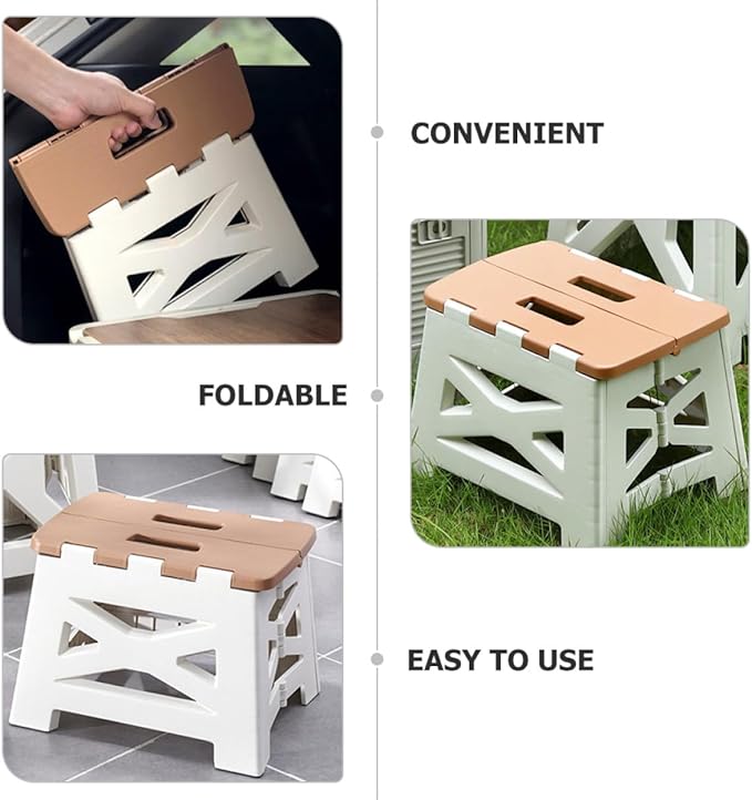 NOLITOY Portable Folding Stool Small Khaki Plastic Outdoor Camping Seat Lightweight Travel Folding Stool for Fishing and Backpacking