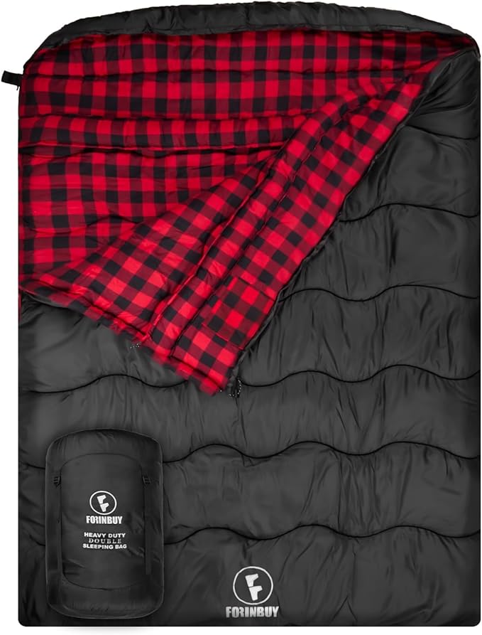 0 Degree Flannel Double Sleeping Bag for Adults Couples or Family - Winter Queen Size Waterproof &amp Warm 2-Person Sleeping Bag for Cold Weather Camping RV Travel