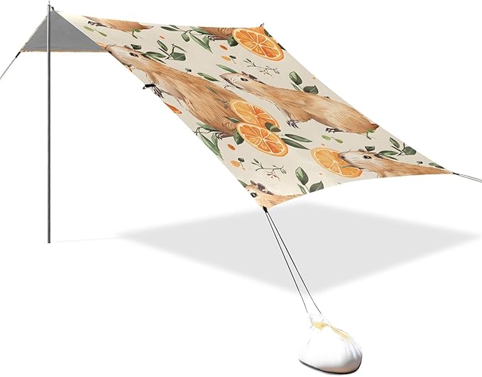 Cute Capybaras Camping Sun Shelter Beach Tent Portable Beach Sun Shade Outdoor Canopy for Camping Trips Fishing Picnic