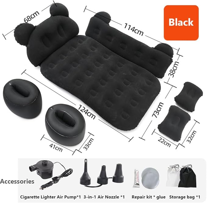 Car Inflatable Air Mattress for Skoda Enyaq Coupe iV 2025 Inflatable Back Seat Car Bed Double-Sided Portable Camping Travel Sleeping BedBlack-Cartoon Design