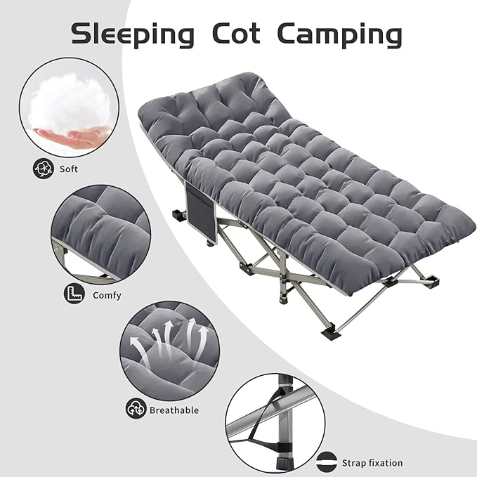 Camping Cot Bed for Adults Portable Sleeping Cots with Mattress Folding Fold Away Guest Bed Cot with Carrying Bag for Home Office Nap Indoor Outdoor (Grey)