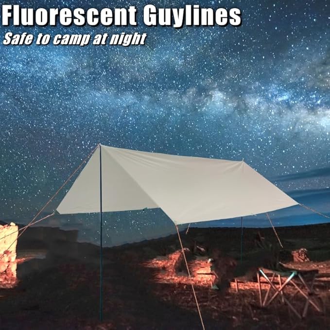 DANCHEL OUTDOOR 13x9.8ft Large Waterpoof Camping Nylon Tarp Canopy Tent Canopy Sun Shelter Glamping Awning Accessories Khaki