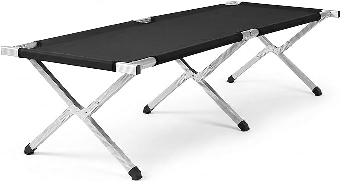 Portable Folding Camping Cot for Adults Heavy Duty Outdoor Sleeping Bed with 610D Oxford Cloth &amp Carry Bag Lightweight Aluminum Frame Supports 275lbs for Hiking Travel Office Nap (Black)