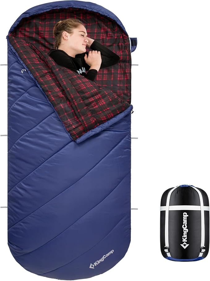 KingCamp Sleeping Bag for Adults Cold Weather &amp Warm Extra Wide Big &amp Tall XL Portable Waterproof Flannel Sleeping Bags Essentials Gear Accessories for Camping Backpacking Hiking Indoor &amp